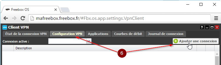 Onglet Configuration VPN puis Ajouter une connexion