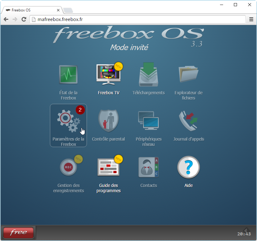 cliquez sur Paramètres de la Freebox