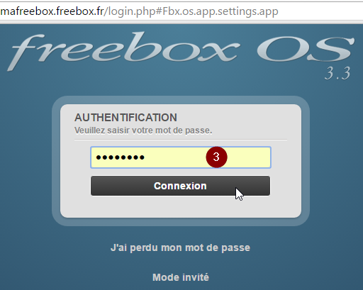 Renseignez le mot de passe de la Freebox