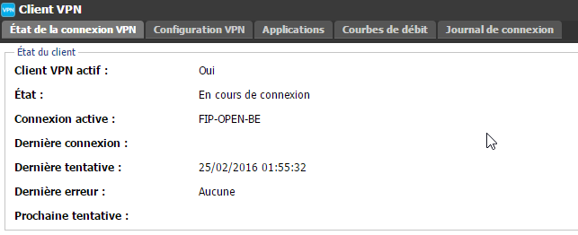 Verifier la connexion dans l'onglet Etat de la connecion VPN