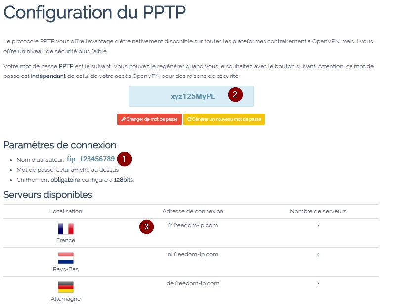 Recuperez vos identifiants PPTP sur le site Freedom-IP